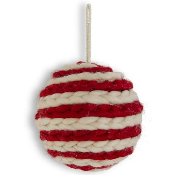 K&K Interiors Holiday 7 Inch Red Cream Braided Yarn Ornament Poshmark